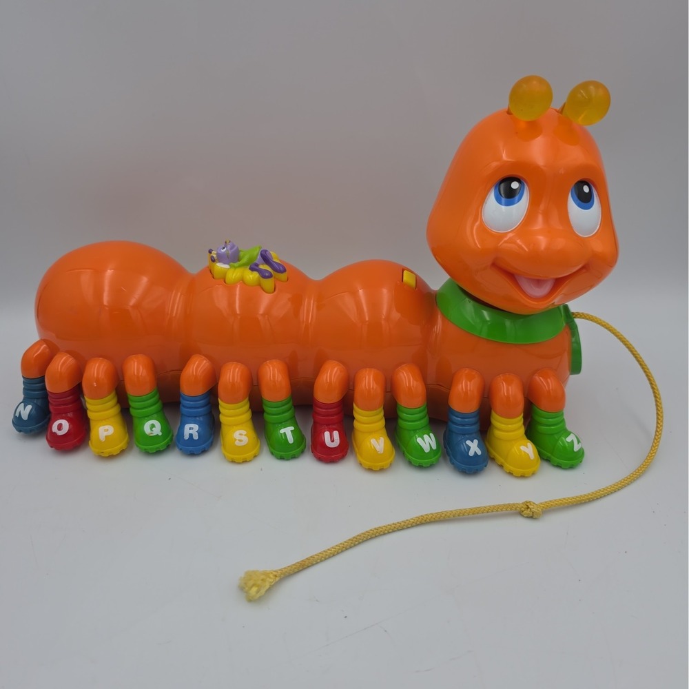 2001 Leap Frog Alphabet Pal Caterpillar With Sounds Lights Pull Toy Orange WORKS